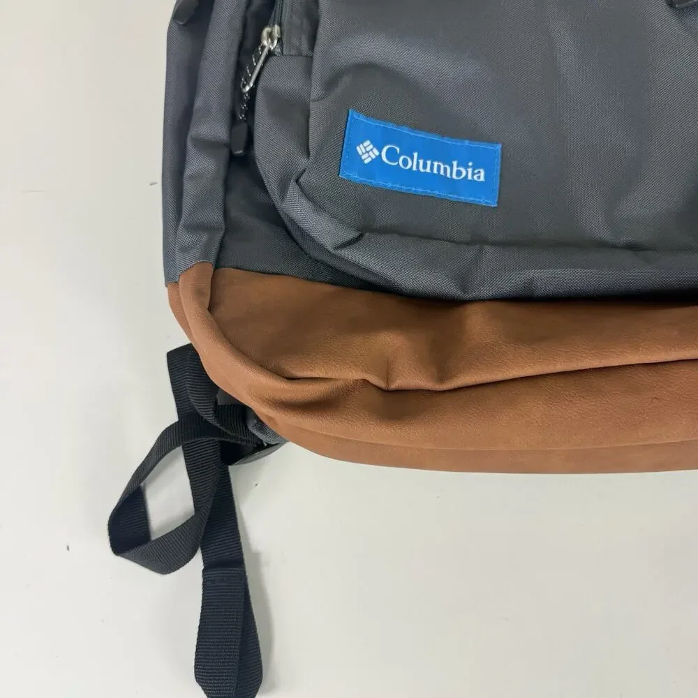 New Columbia Gray Northern Pass II Backpack With Brown Faux Leather Bottom